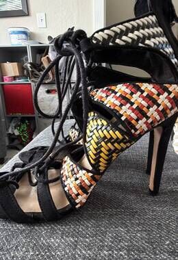 Zara Multicolored woven faux suede and leather Pump Sandals Size 7.5